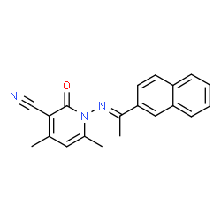 ChemSpider 2D Image | 4,6-dimethyl-1-[(E)-[1-(naphthalen-2-yl)ethylidene]amino]-2-oxopyridine-3-carbonitrile | C20H17N3O