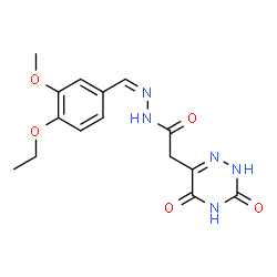 ChemSpider 2D Image | 2-(3,5-Dioxo-2,3,4,5-tetrahydro-1,2,4-triazin-6-yl)-N'-[(Z)-(4-ethoxy-3-methoxyphenyl)methylene]acetohydrazide | C15H17N5O5
