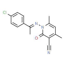 ChemSpider 2D Image | 1-[(E)-[1-(4-chlorophenyl)ethylidene]amino]-4,6-dimethyl-2-oxopyridine-3-carbonitrile | C16H14ClN3O