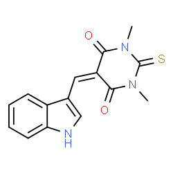 ChemSpider 2D Image | 5-(1H-Indol-3-ylmethylene)-1,3-dimethyl-2-thioxodihydro-4,6(1H,5H)-pyrimidinedione | C15H13N3O2S