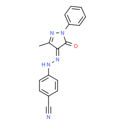 ChemSpider 2D Image | 4-[(2E)-2-(3-Methyl-5-oxo-1-phenyl-1,5-dihydro-4H-pyrazol-4-ylidene)hydrazino]benzonitrile | C17H13N5O