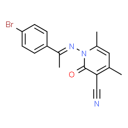 ChemSpider 2D Image | 1-{(E)-[1-(4-Bromophenyl)ethylidene]amino}-4,6-dimethyl-2-oxo-1,2-dihydro-3-pyridinecarbonitrile | C16H14BrN3O