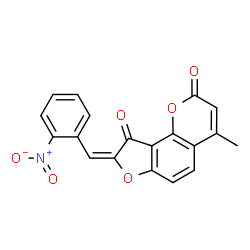 ChemSpider 2D Image | (8E)-4-Methyl-8-(2-nitrobenzylidene)-2H-furo[2,3-h]chromene-2,9(8H)-dione | C19H11NO6