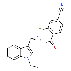 ChemSpider 2D Image | 4-Cyano-N'-[(Z)-(1-ethyl-1H-indol-3-yl)methylene]-2-fluorobenzohydrazide | C19H15FN4O