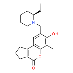 ChemSpider 2D Image | 8-{[(2R)-2-Ethyl-1-piperidinyl]methyl}-7-hydroxy-6-methyl-2,3-dihydrocyclopenta[c]chromen-4(1H)-one | C21H27NO3