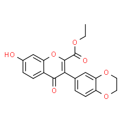 ChemSpider 2D Image | Ethyl 3-(2,3-dihydro-1,4-benzodioxin-6-yl)-7-hydroxy-4-oxo-4H-chromene-2-carboxylate | C20H16O7