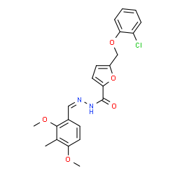 ChemSpider 2D Image | 5-[(2-Chlorophenoxy)methyl]-N'-[(Z)-(2,4-dimethoxy-3-methylphenyl)methylene]-2-furohydrazide | C22H21ClN2O5