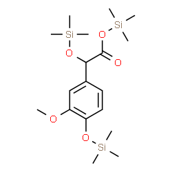 ChemSpider 2D Image | Trimethylsilyl {3-methoxy-4-[(trimethylsilyl)oxy]phenyl}[(trimethylsilyl)oxy]acetate | C18H34O5Si3