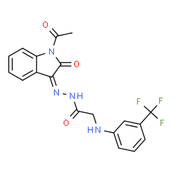 ChemSpider 2D Image | N'-[(3Z)-1-Acetyl-2-oxo-1,2-dihydro-3H-indol-3-ylidene]-2-{[3-(trifluoromethyl)phenyl]amino}acetohydrazide | C19H15F3N4O3