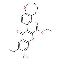 ChemSpider 2D Image | Ethyl 3-(3,4-dihydro-2H-1,5-benzodioxepin-7-yl)-6-ethyl-7-hydroxy-4-oxo-4H-chromene-2-carboxylate | C23H22O7