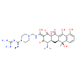 ChemSpider 2D Image | N-(Diaminomethylene)-4-({[(Z)-[(4S,4aS,5aS,6S,12aS)-4-(dimethylamino)-6,10,11,12a-tetrahydroxy-6-methyl-1,3,12-trioxo-3,4,4a,5,5a,6,12,12a-octahydro-2(1H)-tetracenylidene](hydroxy)methyl]amino}methyl)
-1-piperazinecarboximidamide | C29H38N8O8