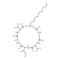 ChemSpider 2D Image | 9-sec-Butyl-3,12-diisopropyl-6-methyl-19-nonyl-1-oxa-4,7,10,13,16-pentaazacyclononadecane-2,5,8,11,14,17-hexone | C33H59N5O7