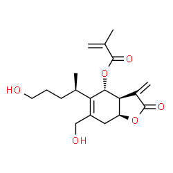 ChemSpider 2D Image | (3aS,4R,7aS)-6-(Hydroxymethyl)-5-[(2R)-5-hydroxy-2-pentanyl]-3-methylene-2-oxo-2,3,3a,4,7,7a-hexahydro-1-benzofuran-4-yl methacrylate | C19H26O6