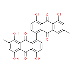 ChemSpider 2D Image | 4,4',5,5',8-Pentahydroxy-7,7'-dimethyl-1,1'-bianthracene-9,9',10,10'-tetrone | C30H18O9