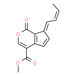 ChemSpider 2D Image | Methyl (7E)-7-[(2Z)-2-buten-1-ylidene]-1-oxo-1,7-dihydrocyclopenta[c]pyran-4-carboxylate | C14H12O4