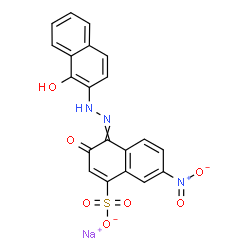 ChemSpider 2D Image | Sodium 4-[(1-hydroxy-2-naphthyl)hydrazono]-7-nitro-3-oxo-3,4-dihydro-1-naphthalenesulfonate | C20H12N3NaO7S