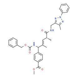 ChemSpider 2D Image | Methyl 4-[(2E,4R)-1-{[(benzyloxy)carbonyl]amino}-2,4-dimethyl-5-{[(5-methyl-2-phenyl-2H-1,2,3-triazol-4-yl)methyl]amino}-5-oxo-2-penten-1-yl]benzoate | C33H35N5O5