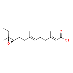 ChemSpider 2D Image | (2E,6E)-9-[(2R,3S)-3-Ethyl-3-methyl-2-oxiranyl]-3,7-dimethyl-2,6-nonadienoic acid | C16H26O3