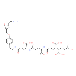 ChemSpider 2D Image | N-[(4S,5R)-4,5,7-Tricarboxyheptanoyl]-L-gamma-glutamyl-N-[2-(4-{[5-(aminomethyl)-3-furyl]methoxy}phenyl)ethyl]-L-glutamine | C34H44N4O15