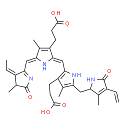 ChemSpider 2D Image | 3-[2-[(Z)-[(5Z)-3-(2-carboxyethyl)-5-[[(3Z)-3-ethylidene-4-methyl-5-oxo-pyrrol-2-yl]methylene]-4-methyl-pyrrol-2-ylidene]methyl]-4-methyl-5-[(3-methyl-5-oxo-4-vinyl-1,2-dihydropyrrol-2-yl)methyl]-1H-pyrrol-3-yl]propanoic acid | C33H38N4O6