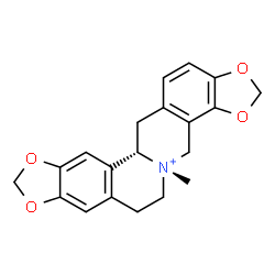 ChemSpider 2D Image | (5S,12bS)-5-Methyl-6,7,12b,13-tetrahydro-4H-[1,3]dioxolo[4,5-g][1,3]dioxolo[7,8]isoquinolino[3,2-a]isoquinolin-5-ium | C20H20NO4