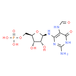 ChemSpider 2D Image | 2-Amino-5-formylamino-6-(5-phospho-D-ribosylamino)pyrimidin-4(3H)-one | C10H16N5O9P