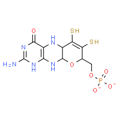 ChemSpider 2D Image | (2-Amino-4-oxo-6,7-disulfanyl-1,5,5a,8,9a,10-hexahydro-4H-pyrano[3,2-g]pteridin-8-yl)methyl phosphate | C10H12N5O6PS2