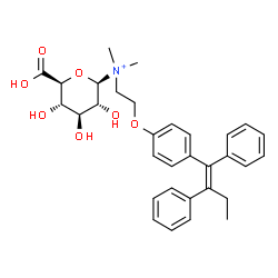 ChemSpider 2D Image | (2R,3R,4S,5S,6S)-6-Carboxy-N-(2-{4-[(1Z)-1,2-diphenyl-1-buten-1-yl]phenoxy}ethyl)-3,4,5-trihydroxy-N,N-dimethyltetrahydro-2H-pyran-2-aminium | C32H38NO7