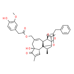 ChemSpider 2D Image | [(2R,6R,10S,11R,15R,17R)-13-Benzyl-6-hydroxy-15-isopropenyl-4,17-dimethyl-5-oxo-12,14,18-trioxapentacyclo[11.4.1.0~1,10~.0~2,6~.0~11,15~]octadeca-3,8-dien-8-yl]methyl (4-hydroxy-3-methoxyphenyl)acetat
e | C37H40O9