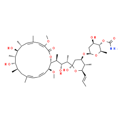 ChemSpider 2D Image | (5R)-3-O-(4-O-Carbamoyl-2,6-dideoxy-beta-D-arabino-hexopyranosyl)-2,4-dideoxy-1-C-{(2S,3R,4S)-4-[(2R,3S,4Z,6Z,9R,10S,11S,12S,13R,14Z,16E)-10,12-dihydroxy-3,17-dimethoxy-7,9,11,13,15-pentamethyl-18-oxo
oxacyclooctadeca-4,6,14,16-tetraen-2-yl]-3-hydroxy-2-pentanyl}-4-methyl-5-[(1E)-1-propen-1-yl]-alpha-D-threo-pentopyranose | C45H73NO14