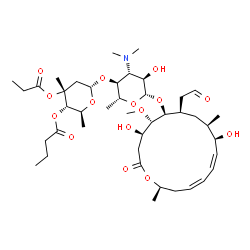 ChemSpider 2D Image | (2S,3S,4R,6S)-6-{[(2R,3S,4R,5R,6S)-6-{[(4R,5S,6S,7R,9R,10R,11Z,13Z,16R)-4,10-Dihydroxy-5-methoxy-9,16-dimethyl-2-oxo-7-(2-oxoethyl)oxacyclohexadeca-11,13-dien-6-yl]oxy}-4-(dimethylamino)-5-hydroxy-2-m
ethyltetrahydro-2H-pyran-3-yl]oxy}-2,4-dimethyl-4-(propionyloxy)tetrahydro-2H-pyran-3-yl butanoate (non-preferred name) | C42H69NO15