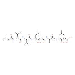 ChemSpider 2D Image | N-(3-Methylbutanoyl)-L-valyl-N-[1-({(2S)-1-[(1-carboxy-2-hydroxy-5-methyl-3-hexanyl)amino]-1-oxo-2-propanyl}amino)-3-hydroxy-6-methyl-1-oxo-4-heptanyl]-L-valinamide | C34H63N5O9