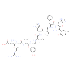 ChemSpider 2D Image | N-[(2S)-2-{[L-alpha-Aspartyl-N~5~-(diaminomethylene)-L-ornithyl-L-valyl]amino}-2-(4-hydroxyphenyl)acetyl]-L-isoleucyl-L-histidyl-L-prolyl-N-[(2S,5R)-5-acetyl-4-amino-1-(1H-imidazol-5-yl)-7-methyl-3-ox
o-2-octanyl]-L-phenylalaninamide | C63H91N17O13