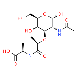 ChemSpider 2D Image | (2R)-2-{[(2R)-2-{[(2S,3R,4R,5S,6R)-3-Acetamido-2,5-dihydroxy-6-(hydroxymethyl)tetrahydro-2H-pyran-4-yl]oxy}propanoyl]amino}propanoic acid | C14H24N2O9