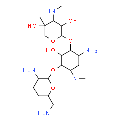 ChemSpider 2D Image | 4-Amino-3-{[3-deoxy-4-C-methyl-3-(methylamino)pentopyranosyl]oxy}-2-hydroxy-6-(methylamino)cyclohexyl 2,6-diamino-2,3,4,6-tetradeoxyhexopyranoside | C20H41N5O7