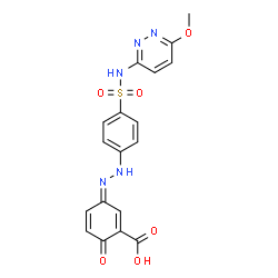 ChemSpider 2D Image | (3Z)-3-({4-[(6-Methoxy-3-pyridazinyl)sulfamoyl]phenyl}hydrazono)-6-oxo-1,4-cyclohexadiene-1-carboxylic acid | C18H15N5O6S
