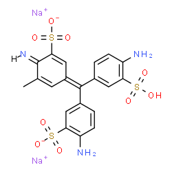 ChemSpider 2D Image | Disodium 2-amino-5-{(Z)-(4-amino-3-sulfophenyl)[(4E)-4-imino-3-methyl-5-sulfonato-2,5-cyclohexadien-1-ylidene]methyl}benzenesulfonate | C20H17N3Na2O9S3