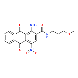 ChemSpider 2D Image | 1-Amino-9,10-dihydro-N-(3-methoxypropyl)-4-nitro-9,10-dioxo-2-anthracenecarboxamide | C19H17N3O6