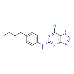 ChemSpider 2D Image | N-(4-Butylphenyl)-6-chloro-7H-purin-2-amine | C15H16ClN5
