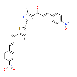 ChemSpider 2D Image | (2E,2'E)-1,1'-(4,4'-Dimethyl-2,2'-bi-1,3-thiazole-5,5'-diyl)bis[3-(4-nitrophenyl)-2-propen-1-one] | C26H18N4O6S2
