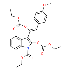 ChemSpider 2D Image | Ethyl 2-[(ethoxycarbonyl)oxy]-3-[(Z)-1-[(ethoxycarbonyl)oxy]-2-(4-methoxyphenyl)vinyl]-1H-indole-1-carboxylate | C26H27NO9