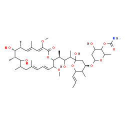 ChemSpider 2D Image | (4xi)-3-O-(4-O-Carbamoyl-2,6-dideoxyhexopyranosyl)-2,4-dideoxy-1-C-{(4S)-4-[(4E,6E,11S,12R,13R,14E,16Z)-10,12-dihydroxy-3,17-dimethoxy-7,9,11,13,15-pentamethyl-18-oxooxacyclooctadeca-4,6,14,16-tetraen
-2-yl]-3-hydroxy-2-pentanyl}-4-methyl-5-[(1E)-1-propen-1-yl]-L-glycero-pentopyranose | C45H73NO14