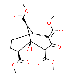 ChemSpider 2D Image | Trimethyl (1R,4E,5R,8S,9S)-1-hydroxy-4-[hydroxy(methoxy)methylene]-3-oxobicyclo[3.3.1]nonane-2,8,9-tricarboxylate | C17H22O10