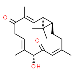 ChemSpider 2D Image | (1S,2E,6E,8R,10Z,14R)-8-Hydroxy-3,7,11,15,15-pentamethylbicyclo[12.1.0]pentadeca-2,6,10-triene-4,9-dione | C20H28O3