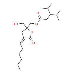 ChemSpider 2D Image | [(4Z)-4-Hexylidene-2-(hydroxymethyl)-5-oxotetrahydro-2-furanyl]methyl 3-isopropyl-4-methylpentanoate | C21H36O5
