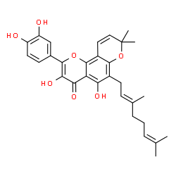 ChemSpider 2D Image | 2-(3,4-Dihydroxyphenyl)-6-[(2E)-3,7-dimethyl-2,6-octadien-1-yl]-3,5-dihydroxy-8,8-dimethyl-4H,8H-pyrano[2,3-f]chromen-4-one | C30H32O7