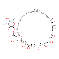 ChemSpider 2D Image | (1S,3R,4R,7R,9R,11R,15S,16S,17R,18S,19Z,33R,35S,36R,37S)-33-[(3-Amino-3,6-dideoxy-beta-D-mannopyranosyl)oxy]-1,3,4,7,9,11,17,37-octahydroxy-15,16,18-trimethyl-13-oxo-14,39-dioxabicyclo[33.3.1]nonatria
conta-19,21,25,27,29,31-hexaene-36-carboxylic acid | C47H75NO17