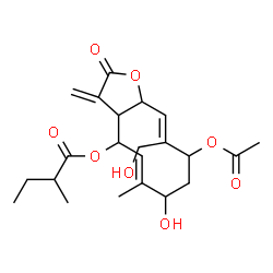 ChemSpider 2D Image | (5E,10E)-9-Acetoxy-7-hydroxy-10-(hydroxymethyl)-6-methyl-3-methylene-2-oxo-2,3,3a,4,7,8,9,11a-octahydrocyclodeca[b]furan-4-yl 2-methylbutanoate | C22H30O8