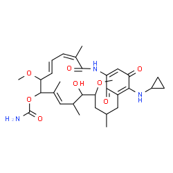 ChemSpider 2D Image | (4Z,6E,10E)-19-(Cyclopropylamino)-13-hydroxy-8,14-dimethoxy-4,10,12,16-tetramethyl-3,20,22-trioxo-2-azabicyclo[16.3.1]docosa-1(21),4,6,10,18-pentaen-9-yl carbamate | C31H43N3O8