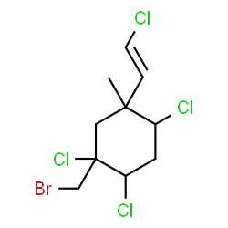 ChemSpider 2D Image | 1-(Bromomethyl)-1,2,4-trichloro-5-[(E)-2-chlorovinyl]-5-methylcyclohexane | C10H13BrCl4